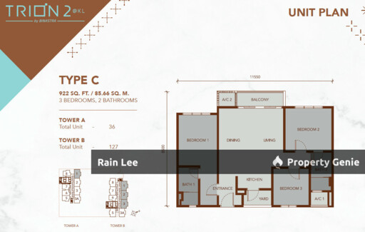 Trion2@KL 3R2B Dual Key Concept/Freehold/Near MRT & LRT Station