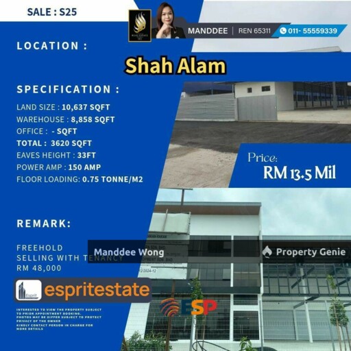 WTS/WAREHOUSE/FACTORY/8858 SQFT/13.5 MIL/SHAH ALAM