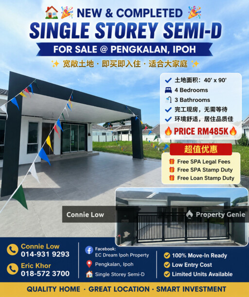 New & Completed Single Storey SemiD Ipoh Pengkalan