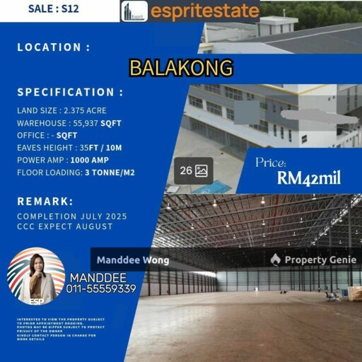 WTS/Balakong/55,937 SQFT/42 Mil
