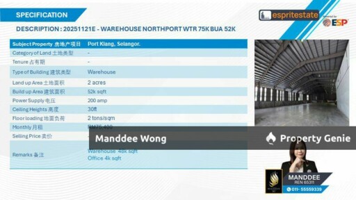 WTR/WAREHOUSE/52K SQFT/75,400/NORTH PORT/KLANG