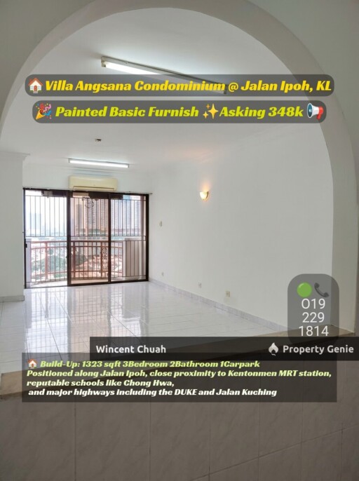 (Freehold)Villa Angsana Condo Jalan Ipoh For Sale | 1,323 sq ft 3R2B RM348k