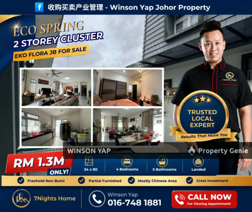 2 Storey Dover Cluster Eco Spring Taman EkoFlora JB Freehold Non-Bumi
