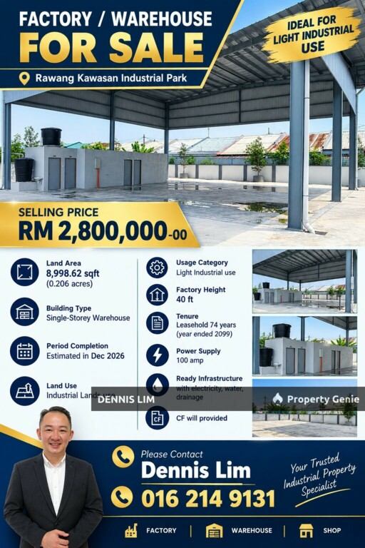Kuala Garing Rawang Warehouse Factory For Sale