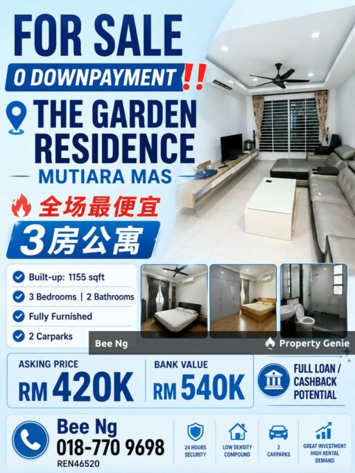 The Garden Residence / Mutiara Mas / 3bedroom / Full Loan / Super Value