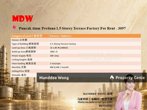 WTR/1.5 STOREY TERRACE FACTORY/3,093 SQFT/PUNCAK ALAM PERDANA/SELANGOR