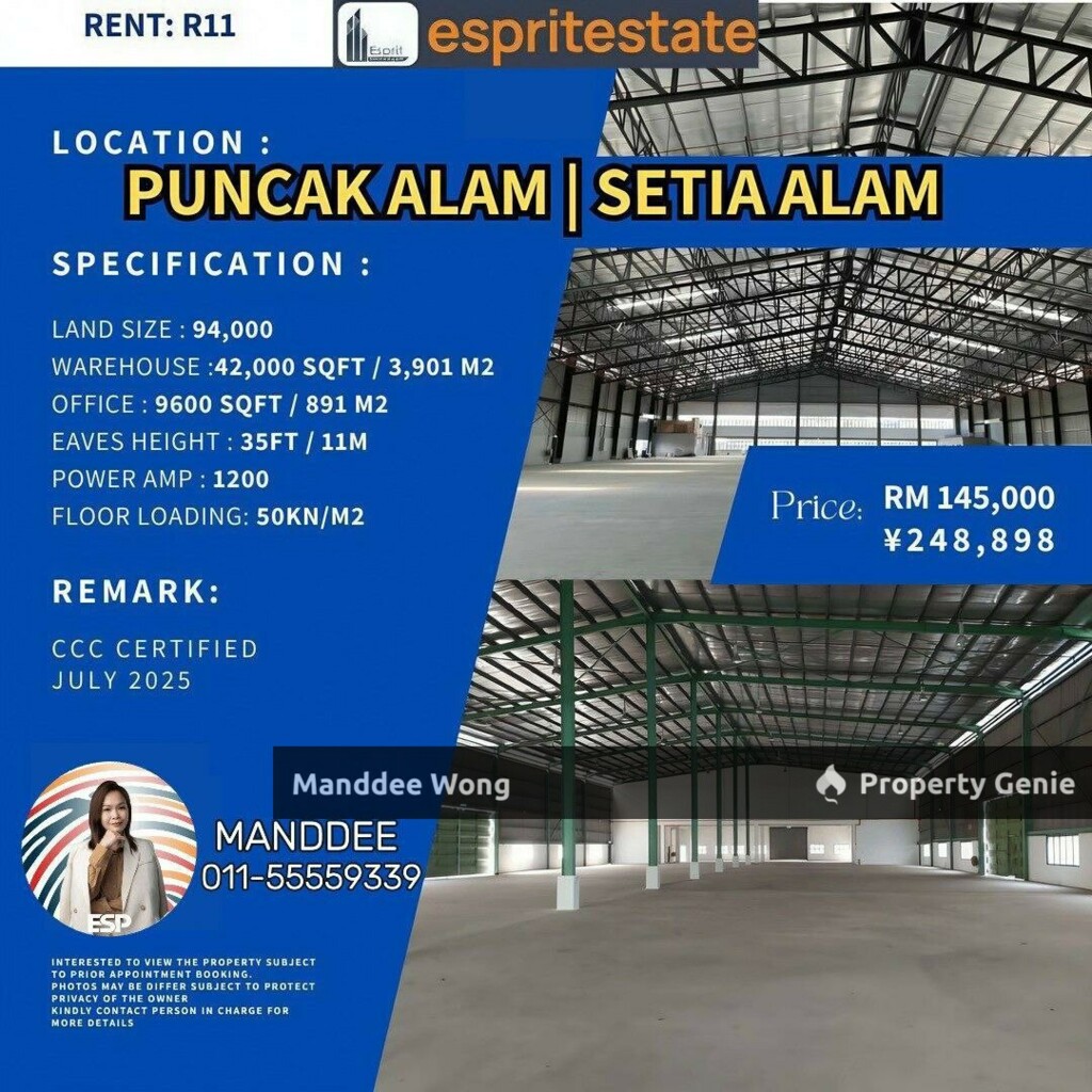 Warehouse Puncak Alam For Rent/94,000 sqf/RM145,000