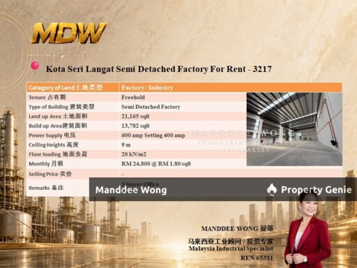WTR/SEMI DETACHED FACTORY WITH 3 STOREY OFFICE/13,782 SQFT/KOTA SERI LANGAT/SELANGOR