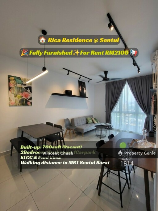 Rica Residence 2R1B Fully Furnished KLCC View For Rent