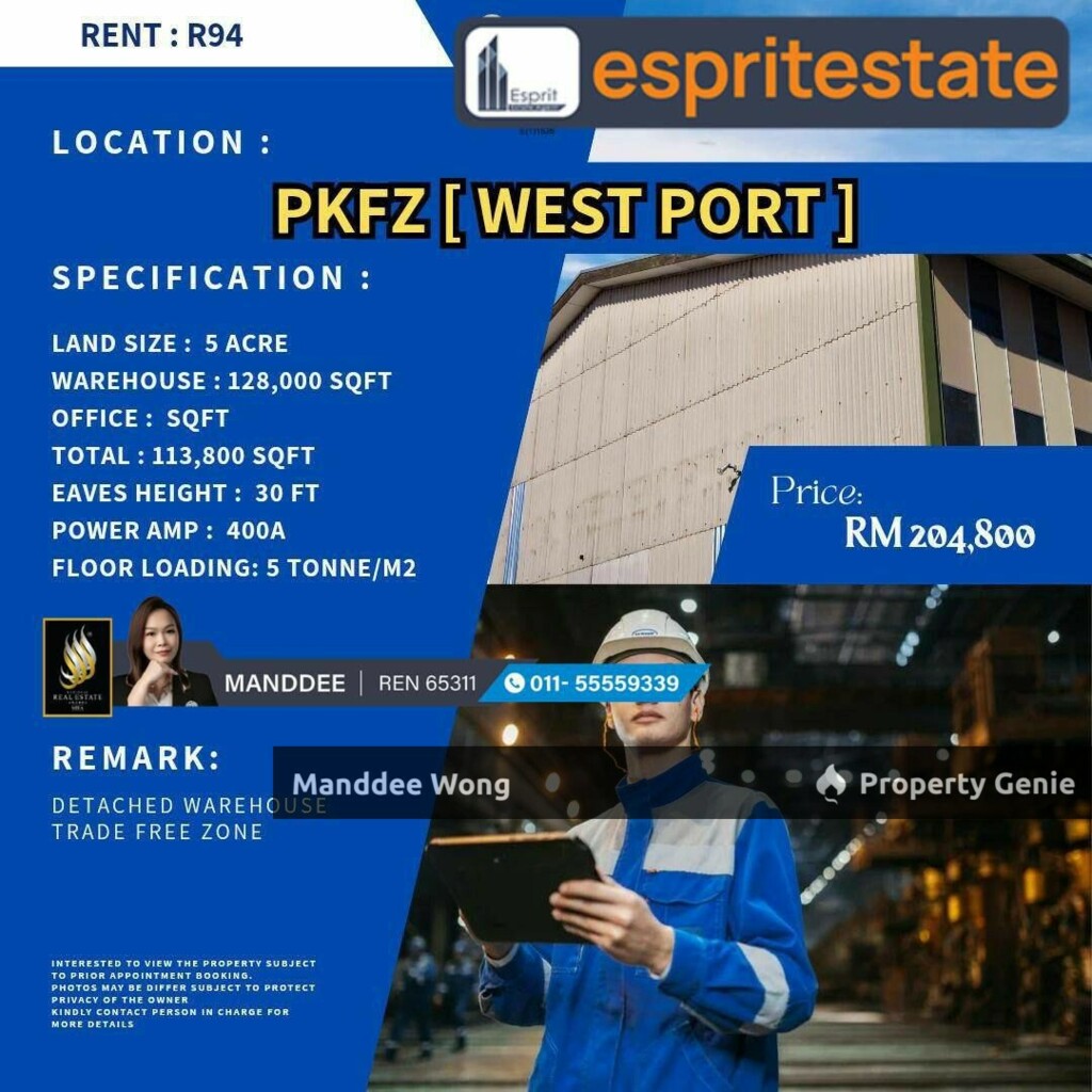 WTR/FACTORY/WAREHOUSE/128K SQFT/204,800/WEST PORT/KLANG