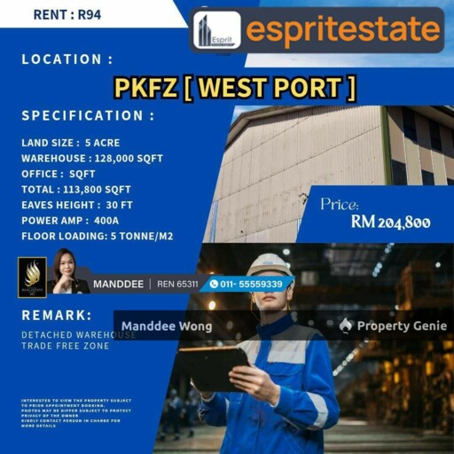 WTR/FACTORY/WAREHOUSE/128K SQFT/204,800/WEST PORT/KLANG