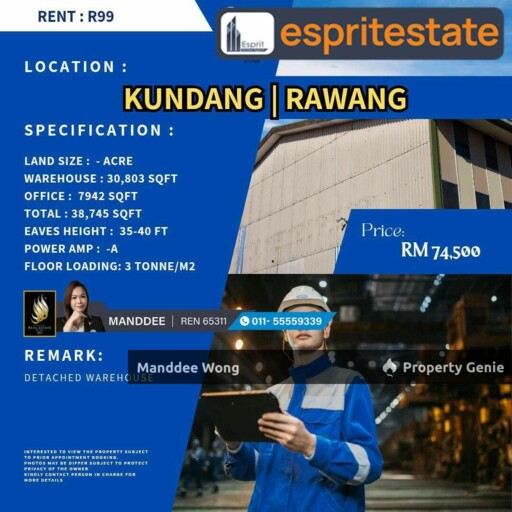 WTR/DETACHED FACTORY/WAREHOUSE/30,803 SQFT/74,500/KUNDANG/RAWANG
