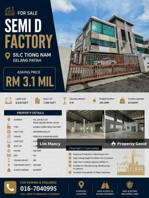 Tiong Nam Silc Gelang Patah Semi Detached Medium Industrial For Sale