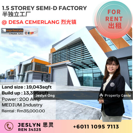Semi-Detached Factory @ Frontier Industrial Park, Desa Cemerlang for Rent