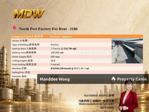 WTR/FACTORY/189,000 SQFT/NORTH PORT/PORT KLANG/SELANGOR