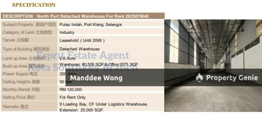 WTR/Pulau Indah/Port Klang/60,528 SQFT/120,000
