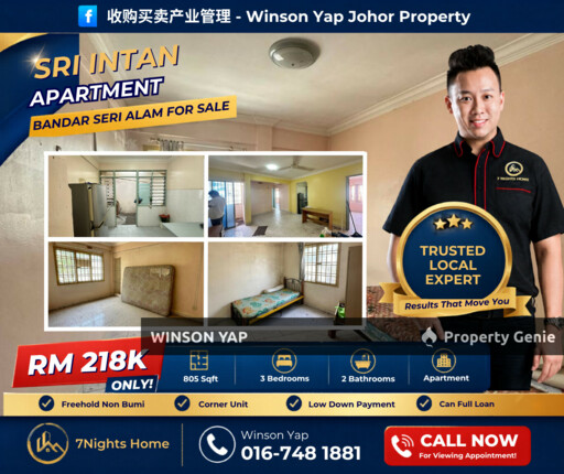 Sri Intan Apartment Bandar Seri Alam Masai Can Full Loan Corner Unit