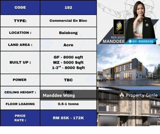 WTR/ENBLOC SHOWROOM WITH OFFICE/37K SQFT/172K/BALAKONG/SELANGOR