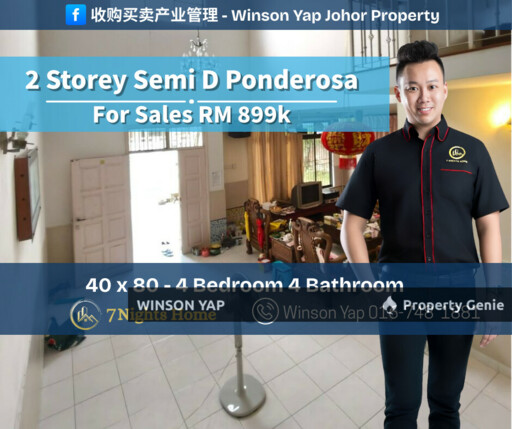 2 Storey Semi D Tmn Ponderosa JB 40 X 80 Leasehold Near Tmn Molek