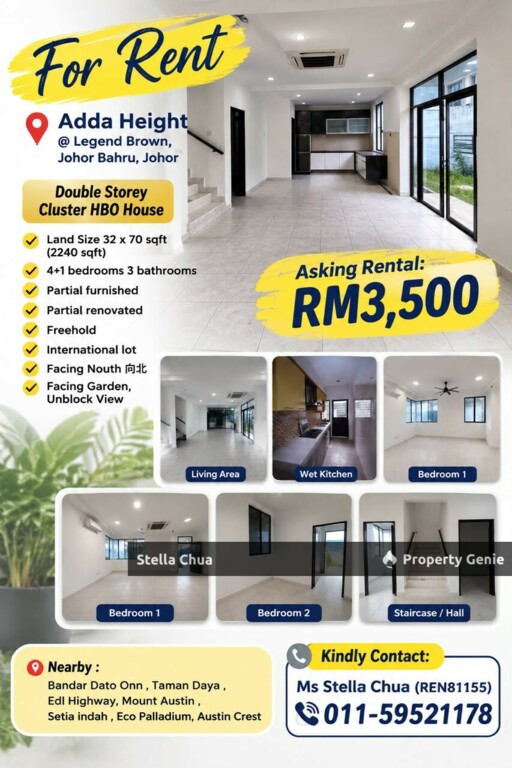 Double Storey Cluster For Rent in Adda Height @ Legend Brown