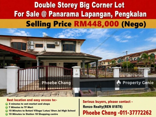 DOUBLE STOREY BIG CORNER LOT FOR SALE @ PANORAMA LAPANGAN, PENGKALAN