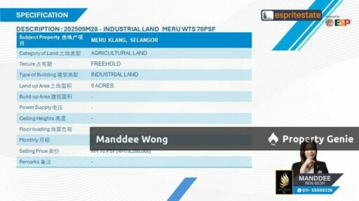 WTS/INDUSTRIAL LAND/6 ACRES/18,295 MIL/MERU/KLANG