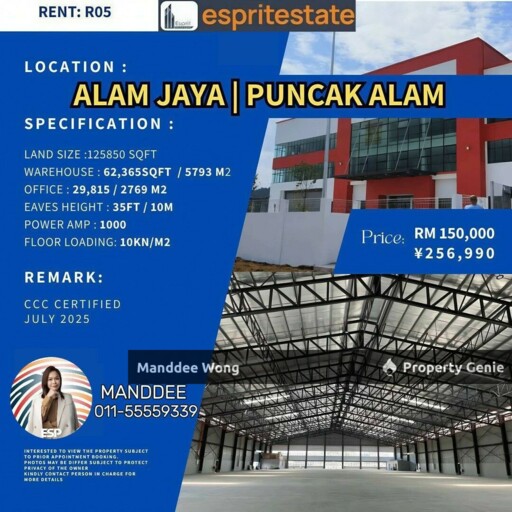 Warehouse Puncak Alam For Rent/125,850 sqft/RM150,000