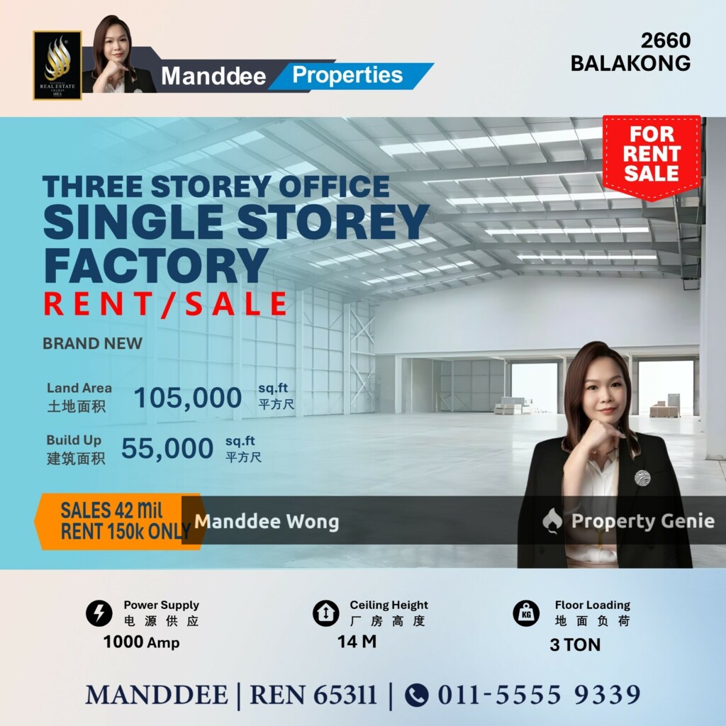 WTS/SINGLE STOREY FACTORY/55,693 SQFT/42MIL/BALAKONG JAYA/SELANGOR