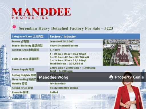 WTS/HEAVY DETACHED FACTORY/291,852 SQFT/SEREMBAN/NEGERI SEMBILAN