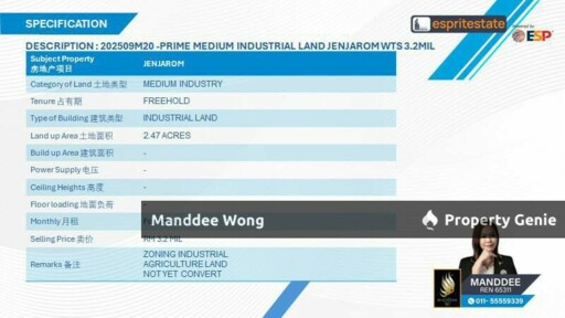 WTS/MEDIUM INDUSTRI LAND/2.47 ACRES/3.2 MIL/JENJAROM