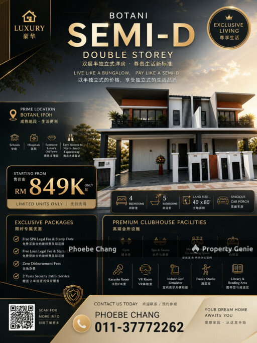 Semi-D @ Botani Open For Sale =Bungalow Living!
