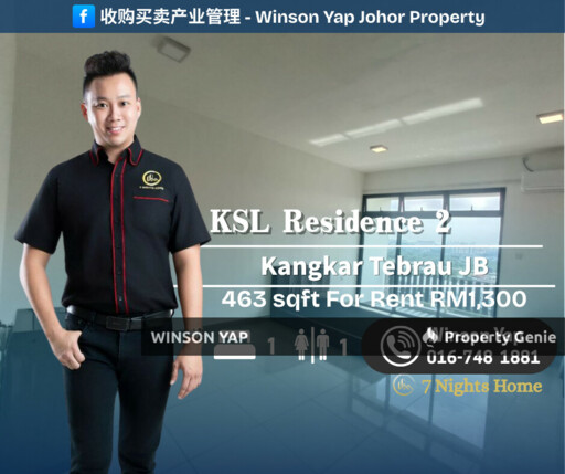 KSL Residence 2 Kangkar Tebrau JB Near Pasar Borong Pandan For Rent