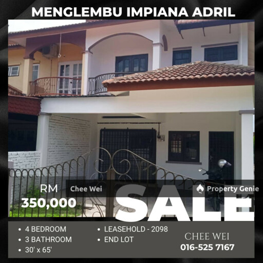 📍IPOH @ Menglembu Impiana Adril Double Storey End Lot Hose For Sale