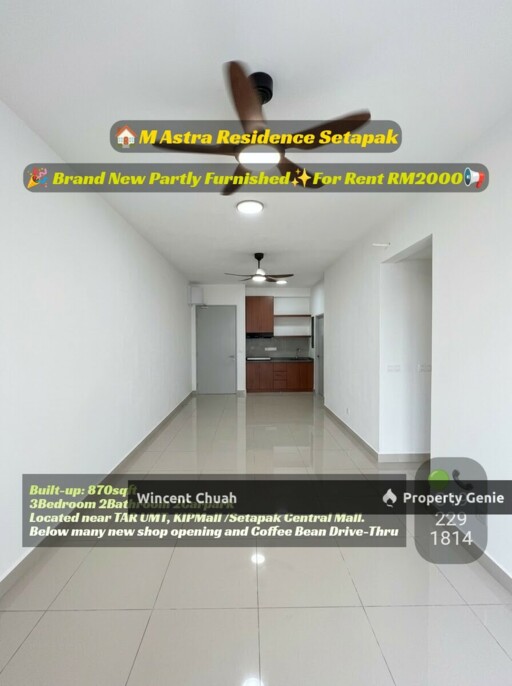 ​M Astra Residence Setapak For Rent | 3 Bed 2 Bath 870 sqft | RM2,000