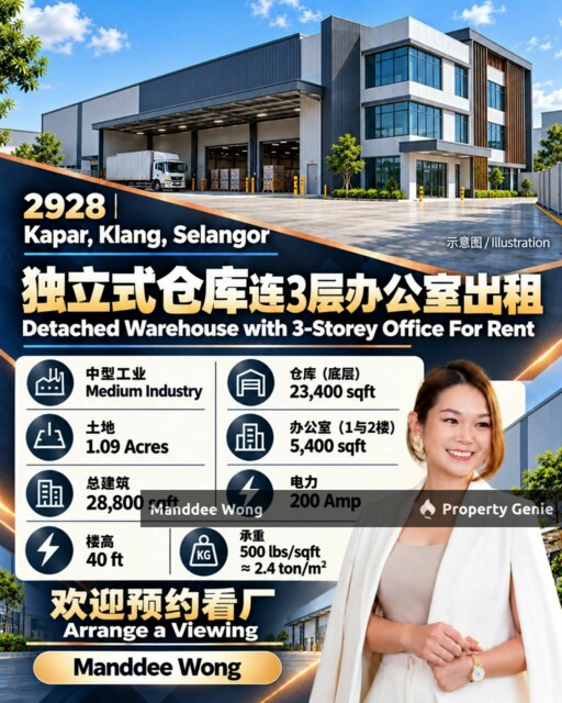 WTR/SINGLE DETACHED WAREHOUSE WITH 3 STOREY OFFICE/28,800 SQFT/KAPAR/KLANG