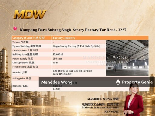 WTR/SINGLE STOREY FACTORY/30,000 SQFT/KAMPUNG BARU SUBANG/SHAH ALAM/SELANGOR