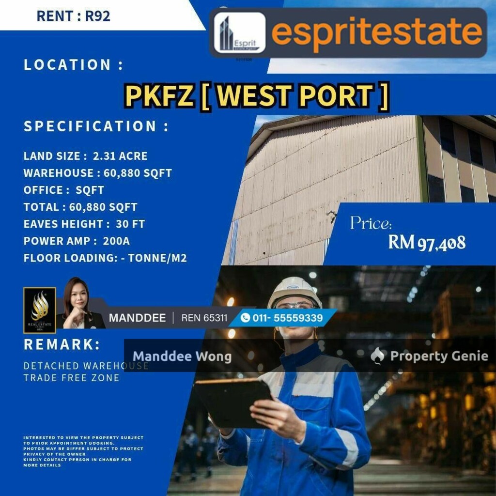 WTR/FACTORY/WAREHOUSE/60,880 SQFT/97,400/WEST PORT/KLANG
