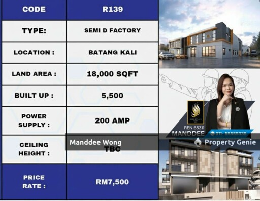 WTR/BRAND NEW SEMI-D FACTORY/5,500 SQFT/7,500/BATANG KALI/SELANGOR