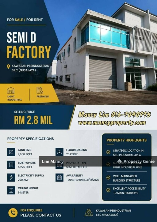 SILC Gelang Patah Semi Detached Light Industrial For Sale