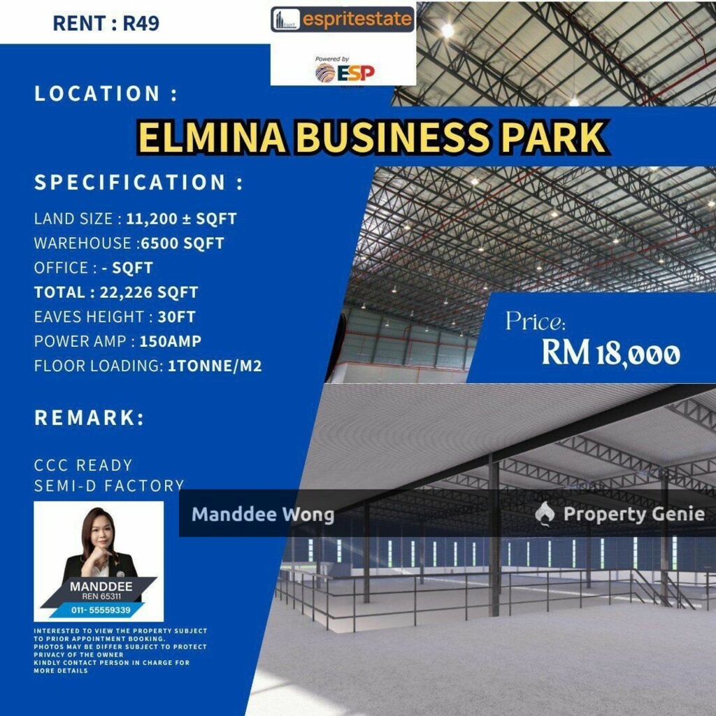 WTR/WAREHOUSE/22,226 SQFT/18K/ELMINA BUSINESS PARK/SUNGAI BULOH