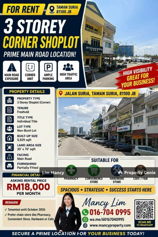 Taman Suria,Larkin Three Storey Commercial Corner