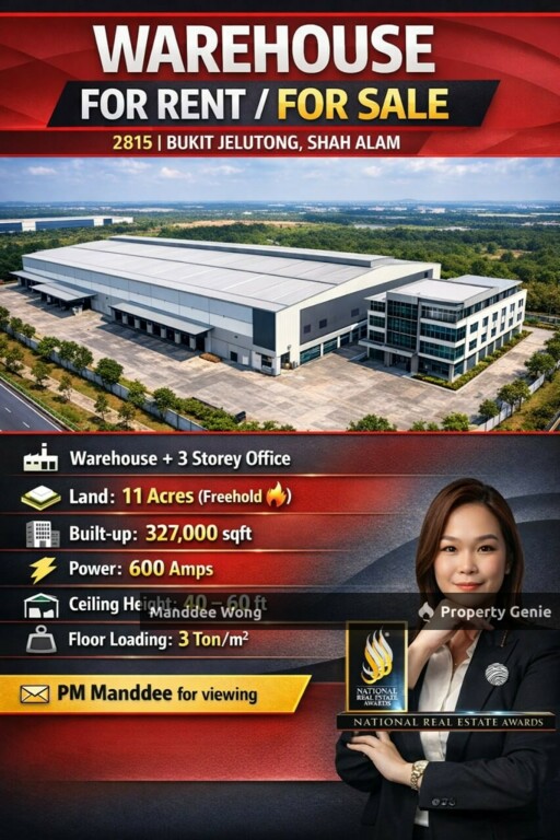 WTS/WAREHOUSE/3 STOREY OFFICE/327K SQFT/250MIL/BUKIT JELUTONG/SHAH ALAM