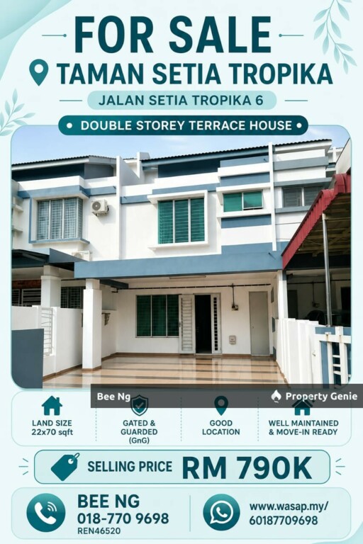 Taman Setia Tropika / Jalan Setia Tropika 6 / Double Storey Terrace 22x70