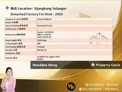WTR/DETACHED FACTORY/50,407 SQFT/88,212/SIJANGKANG/TELOK PANGLIMA GARANG/SELANGOR