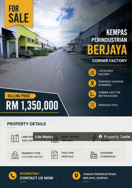 Kempas Lama Perindustrian Berjaya Corner Terrace Factory