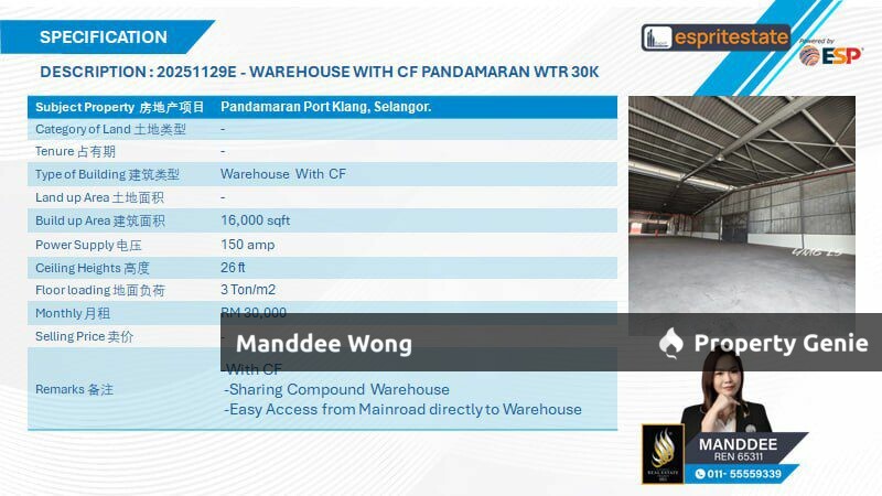 WTR/WAREHOUSE WITH CF/16K SQFT/30K/PANDAMARAN/PORT KLANG