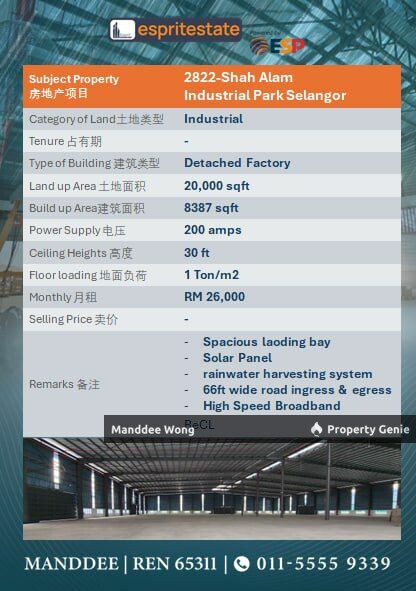 WTR/DETACHED FACTORY/8,387 SQFT/26K/INDUSTRIAL PARK/SHAH ALAM