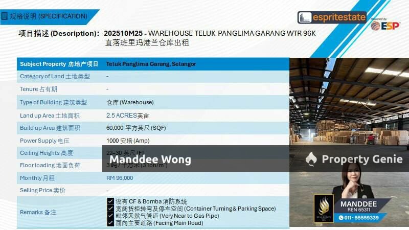 WTR/WAREHOUSE/60K SQFT/96K/TELUK PANGLIMA GARANG