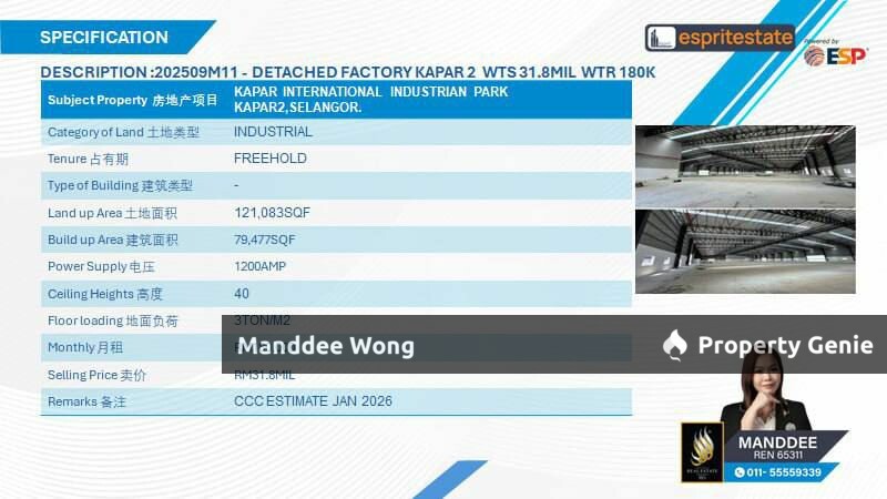 WTR/DETACHED FACTORY/79,477 SQFT/180K/KAPAR INTERNATIONAL PARK