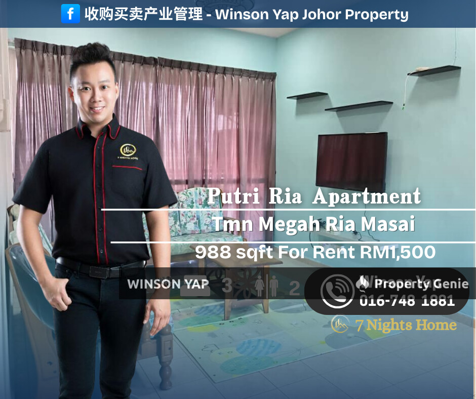 Putri Ria Apartment Taman Megah Ria Masai Fully Furnished Vacant Now